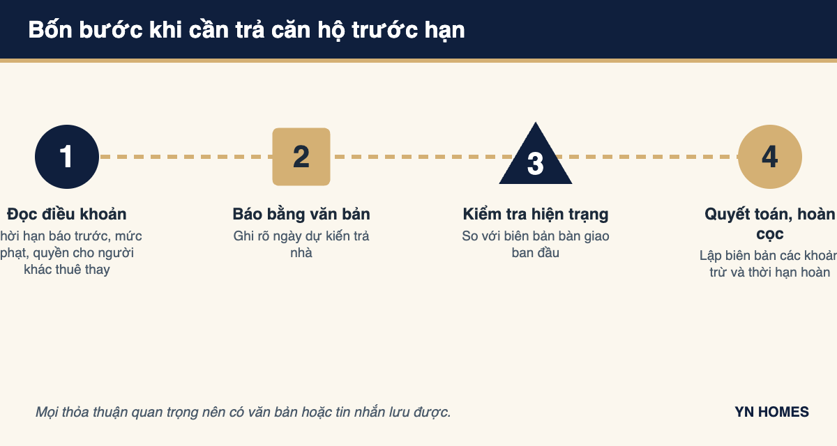 Diagram: four steps when leaving an apartment before the lease ends